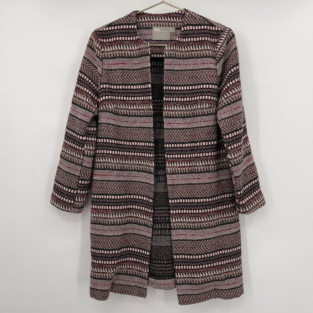 ASOS Women’s Open Front Duster Textured Jacket Multicolored Geometric Pattern 6